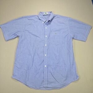 Lacoste Short Sleeve Button Down Shirt Blue White Stripe Embroidered Croc XL